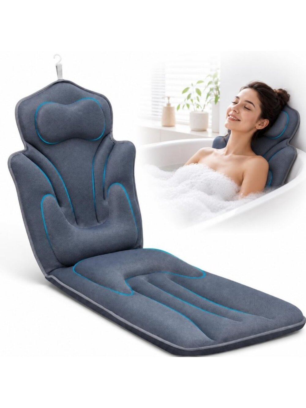 Luxurious 59''x20'' Full Body Bath Pillow - Thickened Cushion for Ultimate